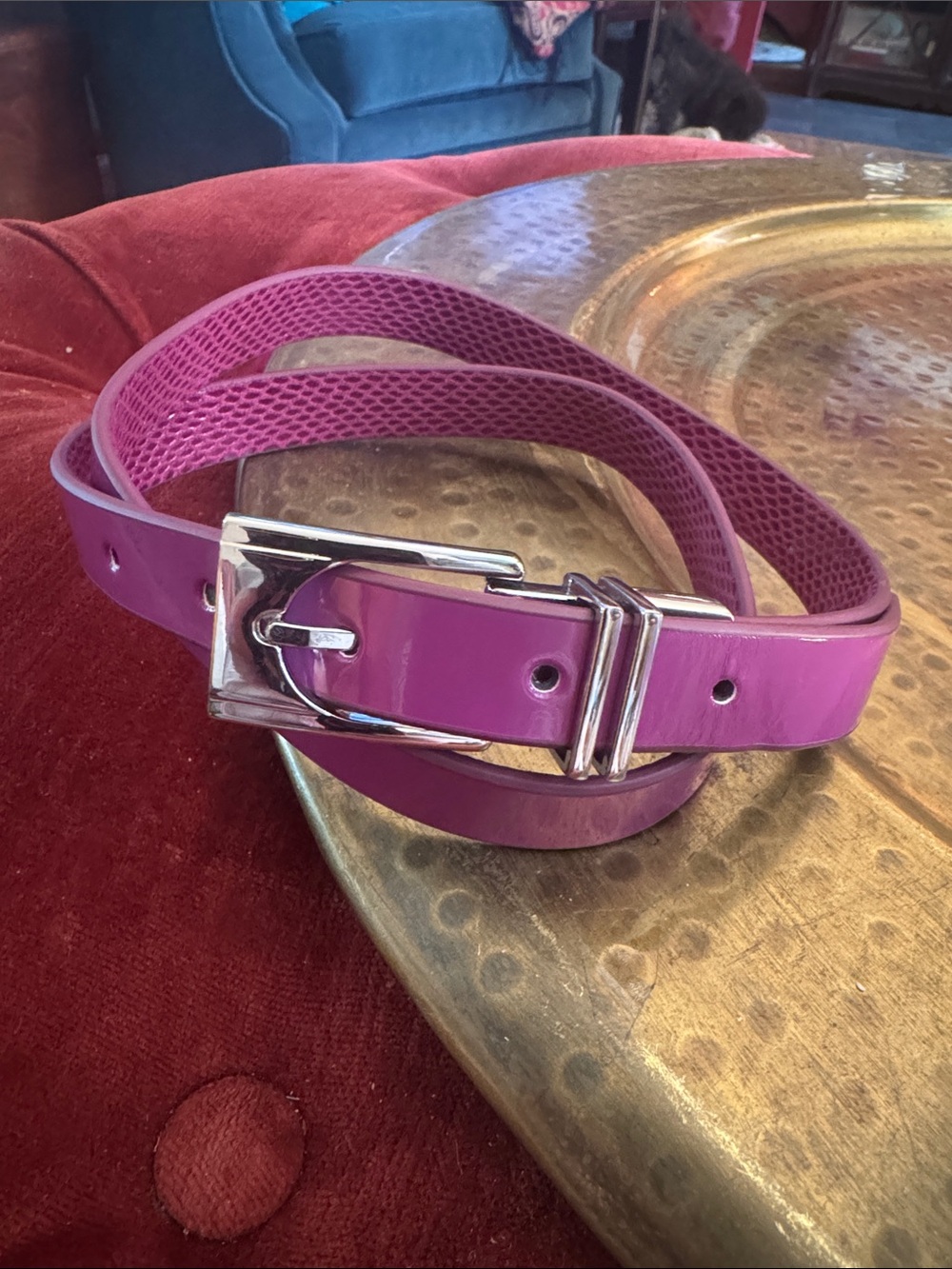 Source Unknown Patent Pink Belt with Silver Buckle Reversible